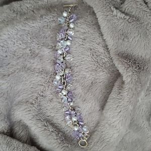 Purple, crystal + pearl toggle bracelet